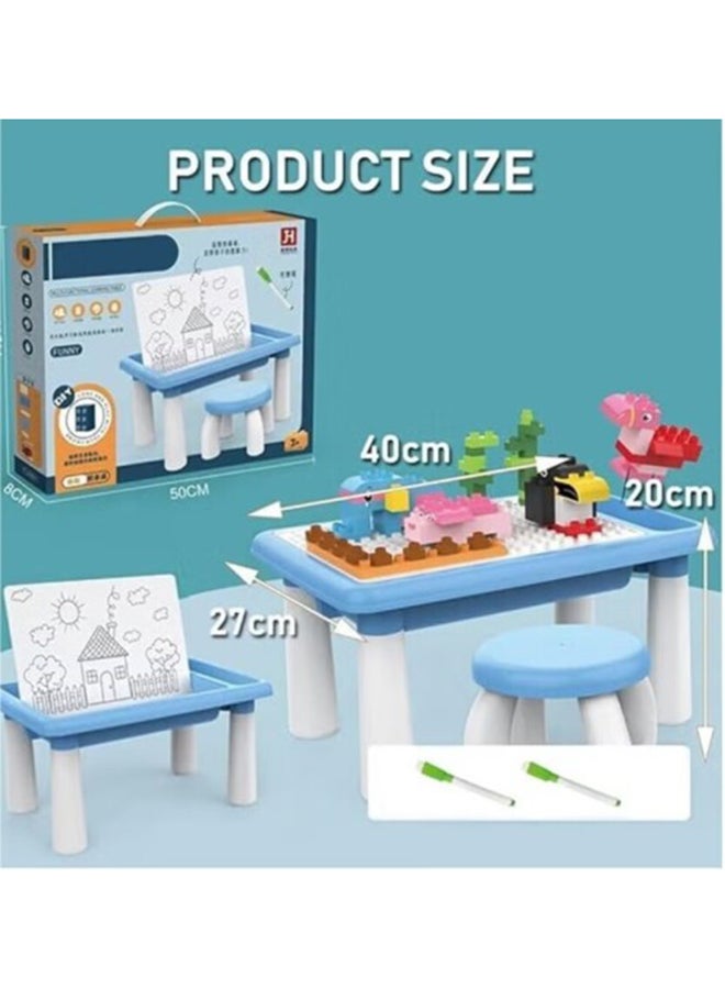 Toyland Kids 2-in-1 Drawing & Building Activity Table Set with Stool and Markers - Image 2